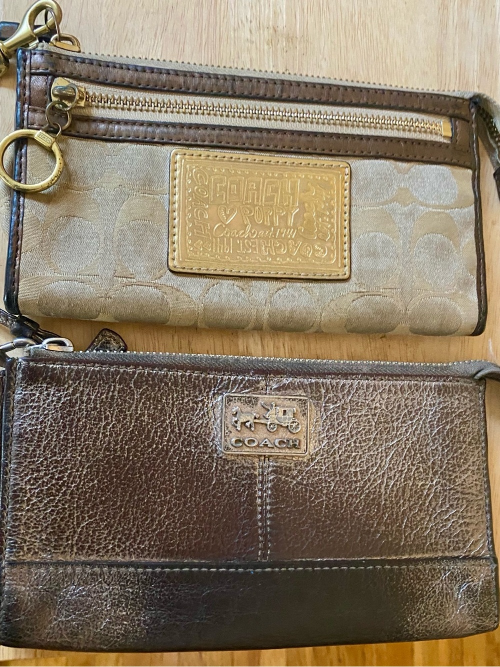 Coach Pewter leather and Canvas Wristlet Wallets